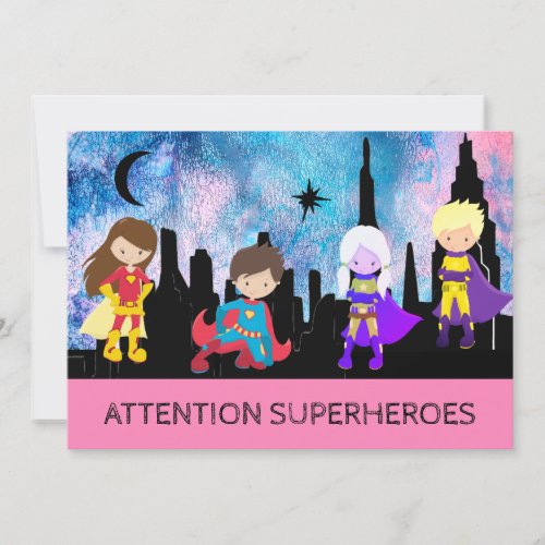 *~* Cute Girl SUPERHEROS Kids Birthday Party Invitation