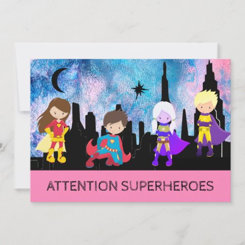  Cute Girl SUPERHEROS Kids Birthday Party Invitation