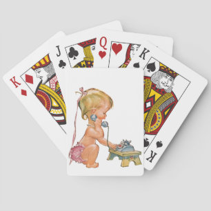 Cute Girl Talking on Phone Poker Cards