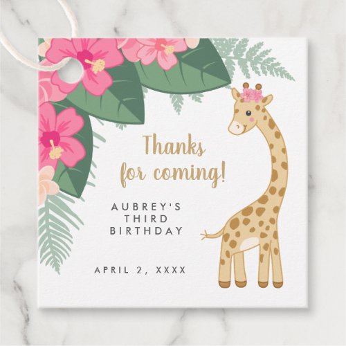 Cute girl tan and brown giraffe thank you favor tags