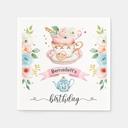 Cute Girl Tea Birthday Party  Paper Napkin