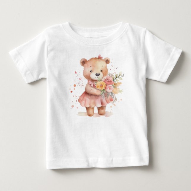 cute girl teddy bear baby t-shirt (Front)