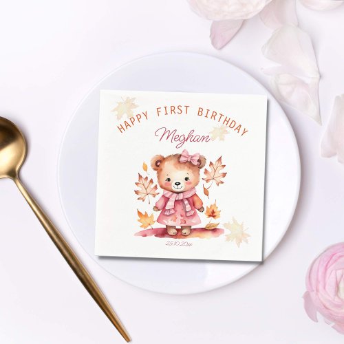 Cute girl teddy bear birthday party tableware  napkins