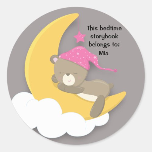 Cute Girl Teddy Bear  Moon and Cloud Book Sticker