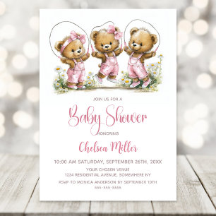 Cute Girl Teddy Bears Playing Jump Rope Invitation