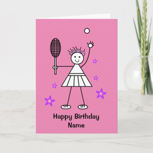 Cute Girl Tennis Player Pink Birthday Card