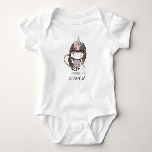 Cute girl tribe boho with bunny gift personalized baby bodysuit
