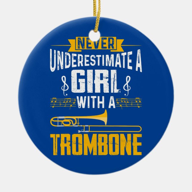 Cute Girl Trombone Player Funny Trombone Gift  Ceramic Ornament (Front)