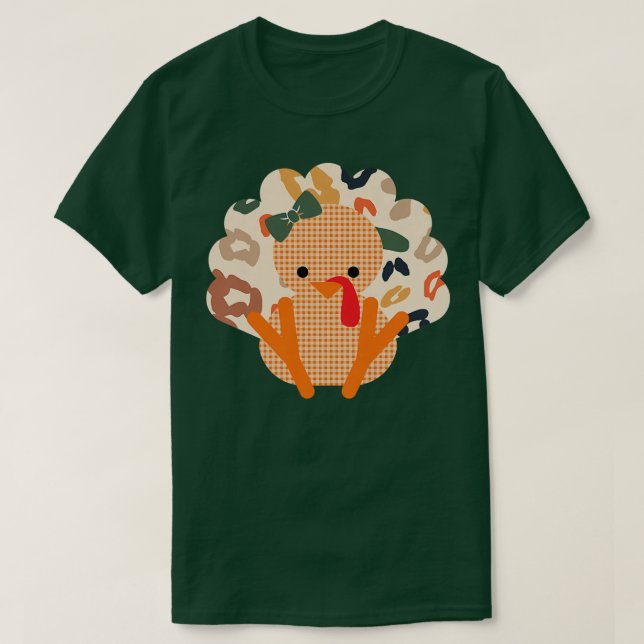 Cute Girl Turkey Thanksgiving Fall Leopard Premium T-Shirt (Design Front)