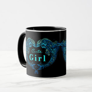Cute Girl Turquoise Dolphins Heart Mug