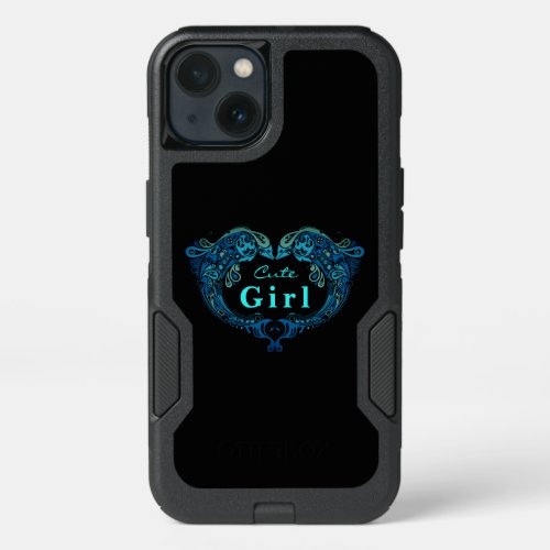 Cute Girl Turquoise Dolphins Heart Otterbox iPhone 13 Case