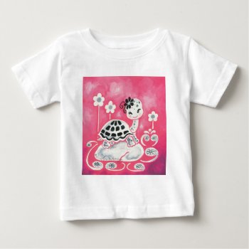 Cute Girl Turtle With Flowers And Swirls Baby T-shirt by ArtsyKidsy at Zazzle