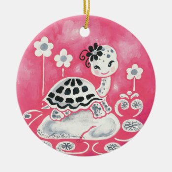 Cute Girl Turtle With Flowers And Swirls Ceramic Ornament by ArtsyKidsy at Zazzle