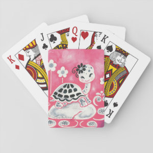 Cute Girl Turtle With Flowers & Swirls Playing Cards