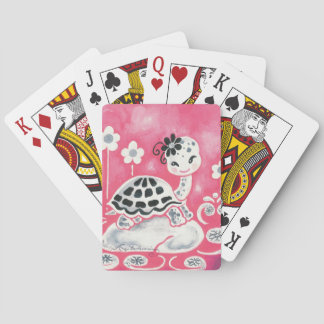 Cute Girl Turtle With Flowers & Swirls Poker Cards