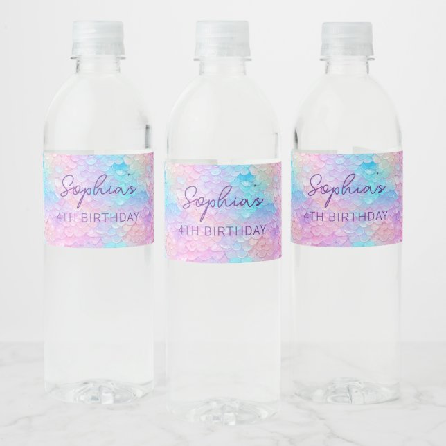 Cute Girl Under The Sea Mermaid Birthday Party  Water Bottle Label (Bottles)
