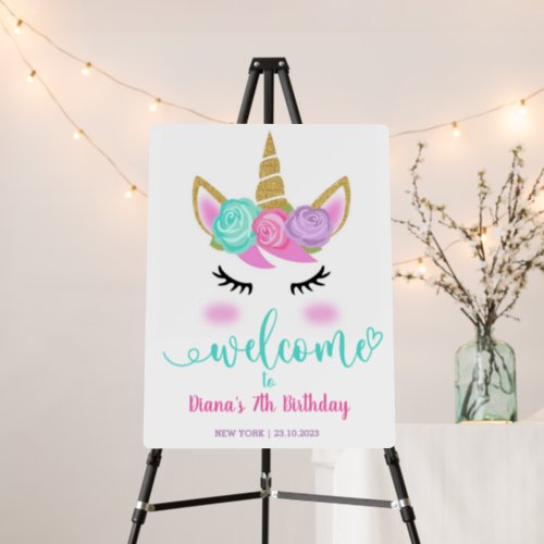 Cute Girl Unicorn Birthday Party Welcome Foam Board