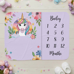 Cute Girl Unicorn Milestone Baby Blanket