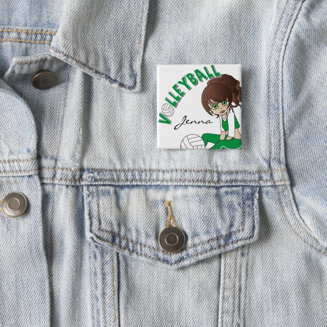 Cute Girl Volleyball Player in Green Button (In Situ)