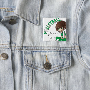 Cute Girl Volleyball Player in Green Button