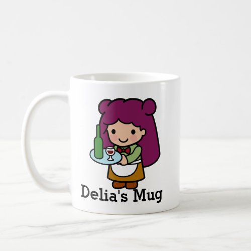 Cute girl Waitress with Wine Coffee Mug