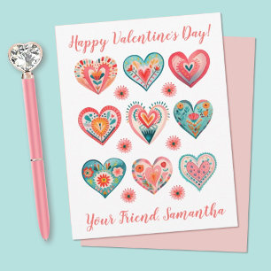 Cute Girl Watercolor Valentine Hearts Note Card