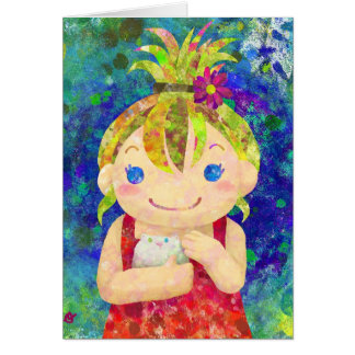 cute girl & white gunia pig cards