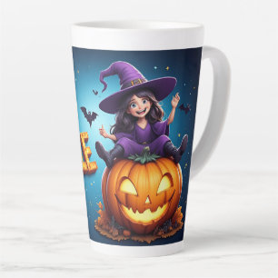 Cute Girl Witch Pumpkin Halloween 🎃 Latte Mug