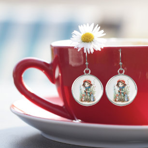 Cute Girl with Animal Friends in Woods Earrings