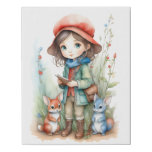 Cute Girl with Animal Friends in Woods Faux Canvas Print