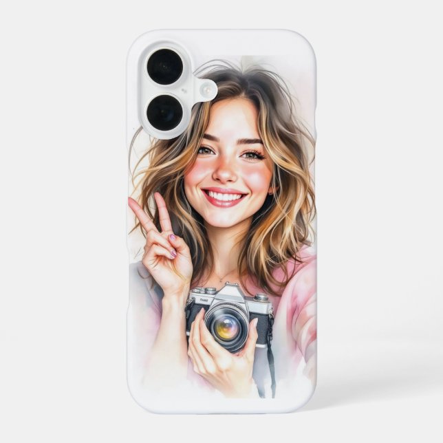 Cute girl with camera phone case (Back)