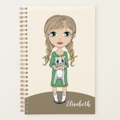 Cute Girl with Cat Add Name Planner