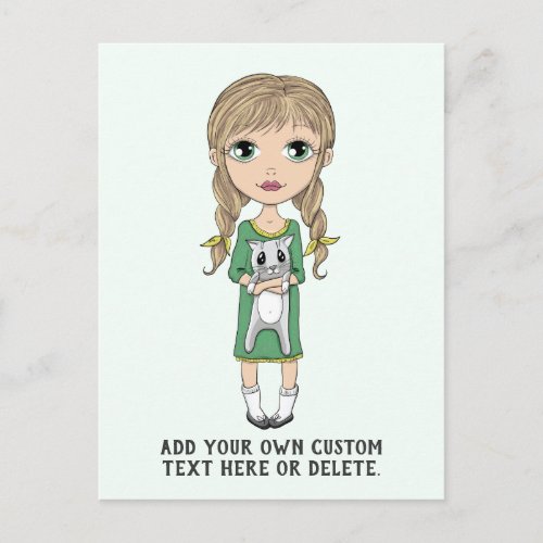 Cute Girl with Cat Custom Text Postcard