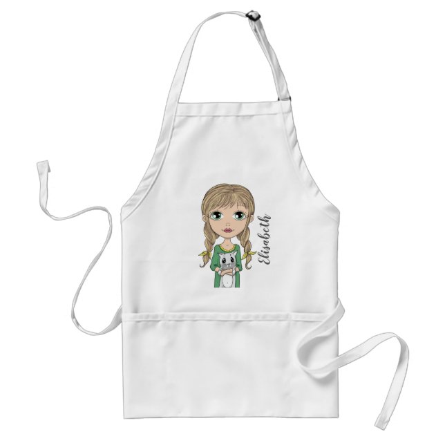 Cute Girl with Cat Personalized Adult Apron (Front)