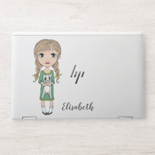 Cute Girl with Cat Personalized HP Laptop Skin