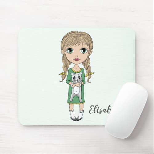 Cute Girl with Cat Personalized Mouse Pad