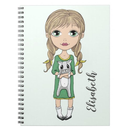 Cute Girl with Cat Personalized Notebook