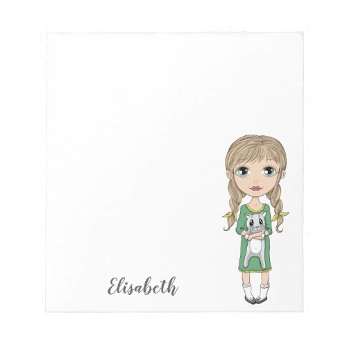 Cute Girl with Cat Personalized Notepad