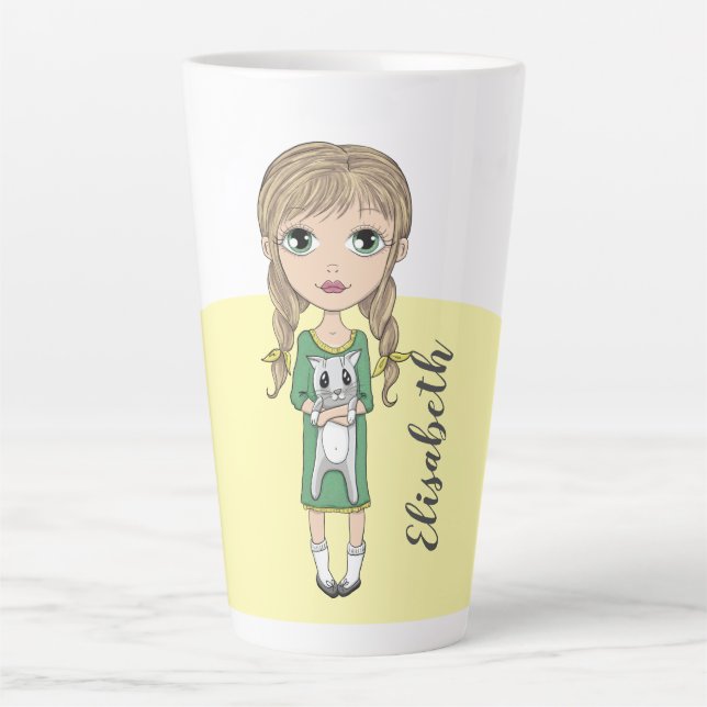 Cute Girl with Cat Personalized Tall Latte Mug (Front)