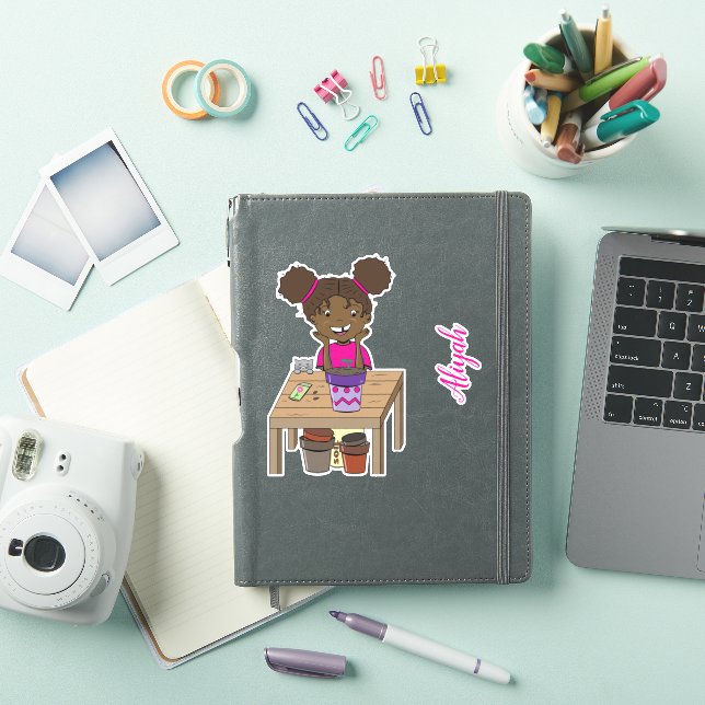 Cute Girl with Cat Personalized Vinyl Sticker  (iPad Cover)