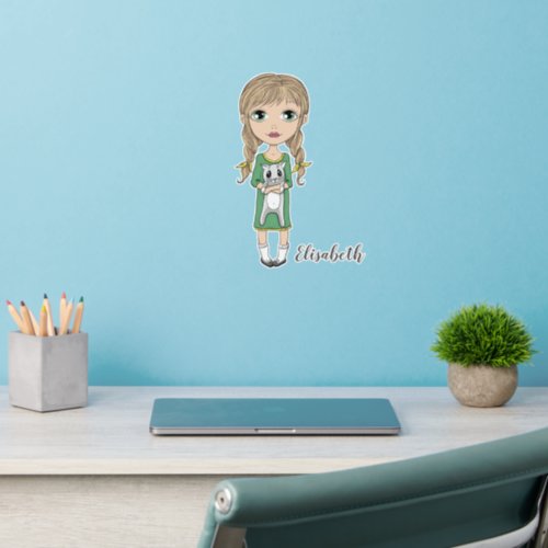 Cute Girl with Cat Personalized Wall Decal