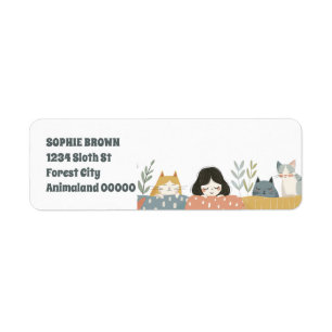 Cute Girl with Cats Whimsical Return Address Label