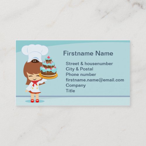 Cute Girl with Chocolate Cake Business Card
