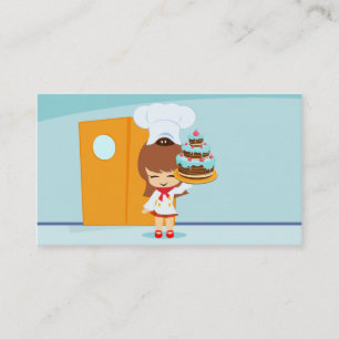Cute Girl with Chocolate Cake Business Card