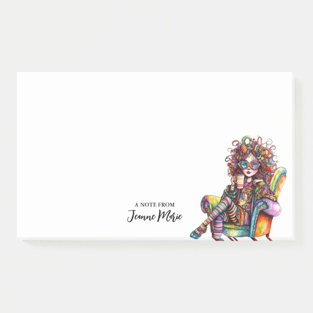 Cute Girl With Coffee Colorful Personalised Post-it Notes (Front)
