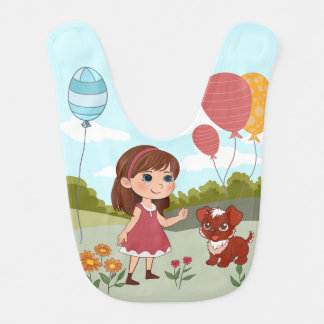 Cute Girl with Dog & Balloons  Baby Bib