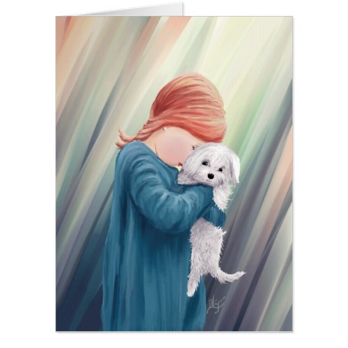 Cute Girl with Dog Card