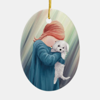 Cute Girl with Dog Ceramic Ornament