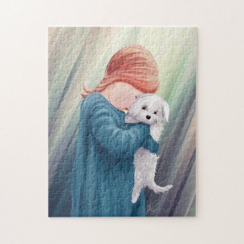 Cute Girl with Dog Jigsaw Puzzle