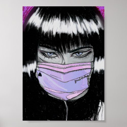 Cute Girl With Face Mask Poster